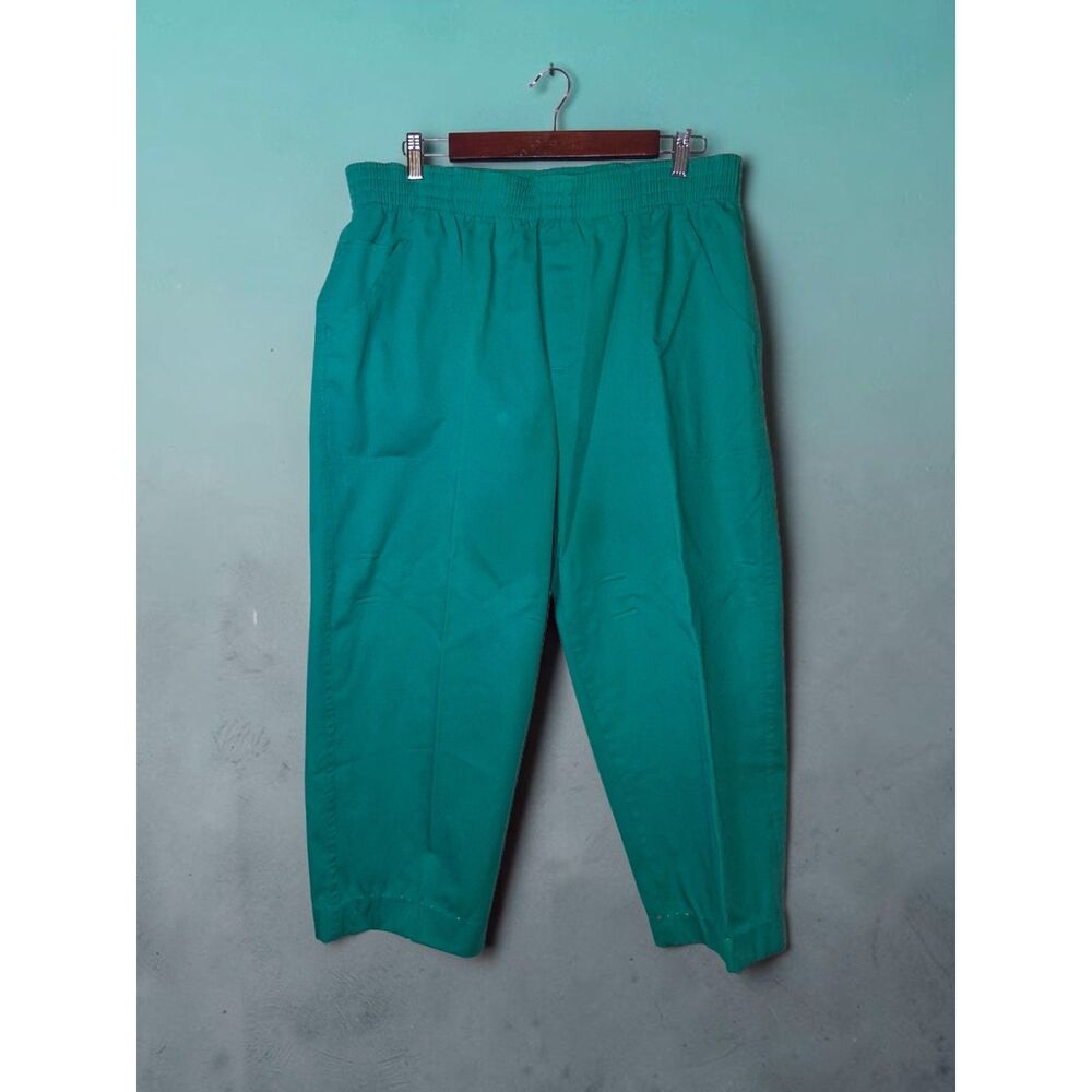 Emerald Green Elastic Waist Pull-On Pants Size 14 Relaxed Fit Slacks